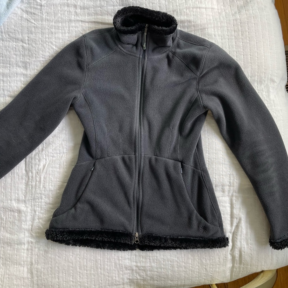 Athleta fleece w/ Sherpa lined zip jacket charcoal size S
